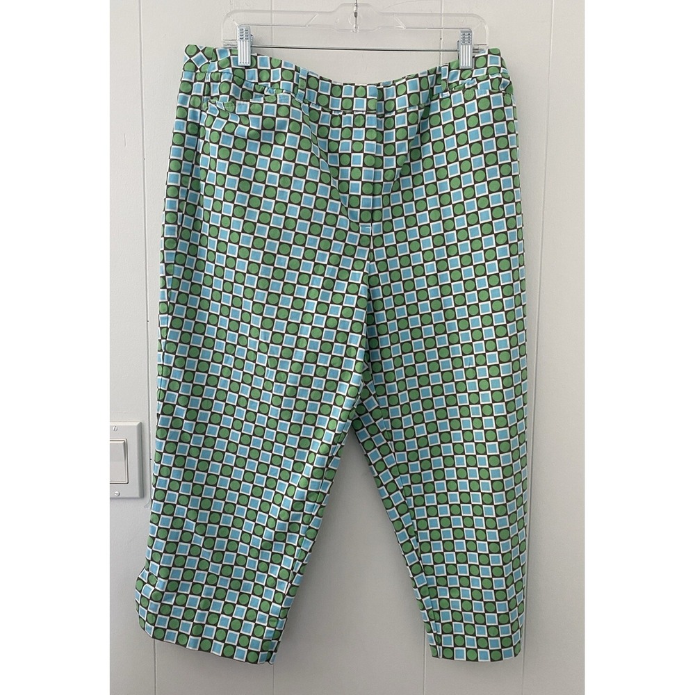 Talbots Size 18 Stretch Cropped Capri Pants High Rise Green Blue Geometric